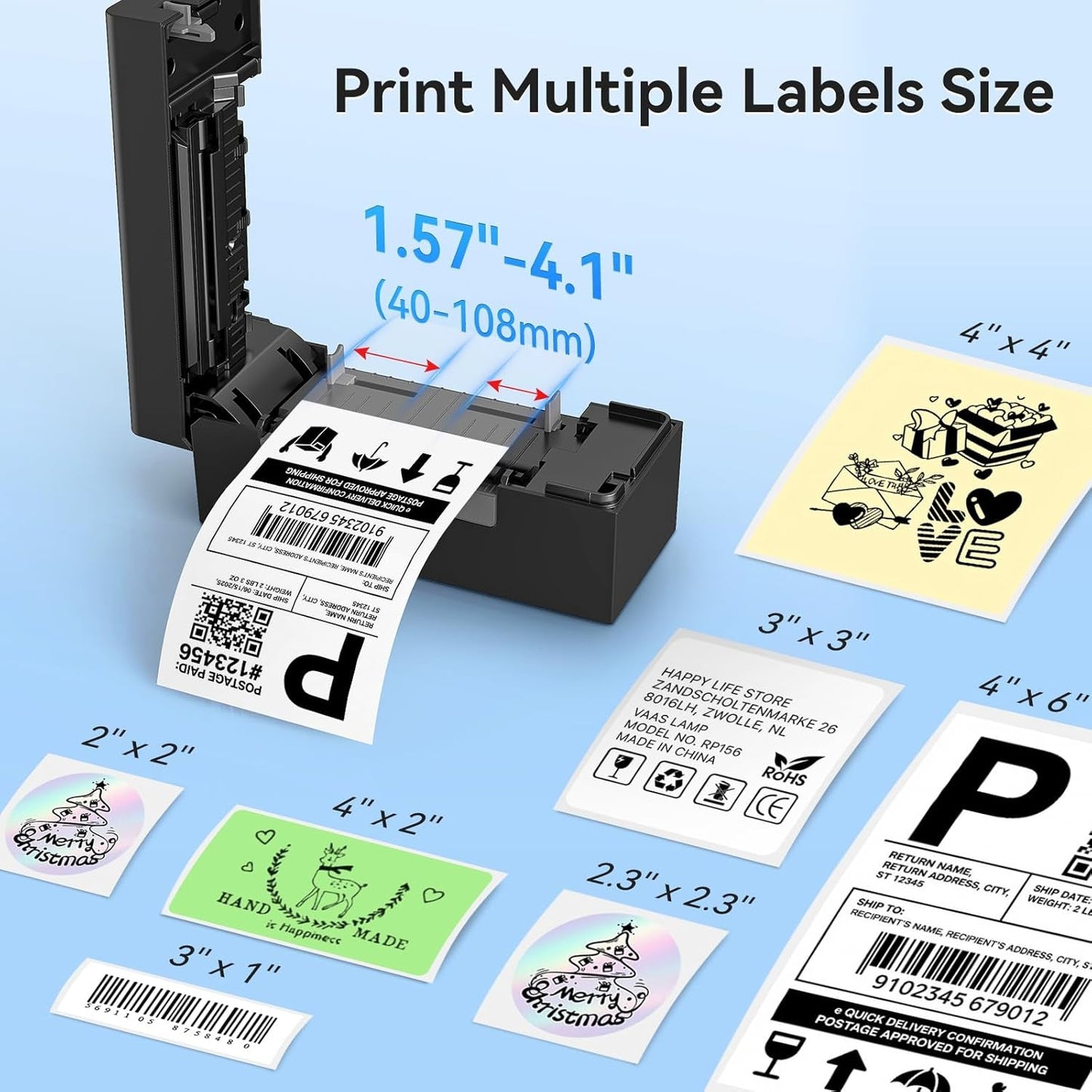 Bluetooth Thermal Label Printer, Wireless 4X6 Shipping Label Printer for Small Business & Shipping Packages, Support Iphone, Android, Windows, Macos, Work for Amazon, Ebay, Shopify, Etsy, USPS