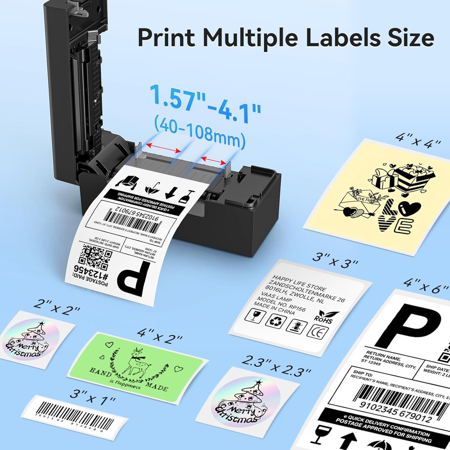 Bluetooth Thermal Label Printer, Wireless 4X6 Shipping Label Printer for Small Business & Shipping Packages, Support Iphone, Android, Windows, Macos, Work for Amazon, Ebay, Shopify, Etsy, USPS