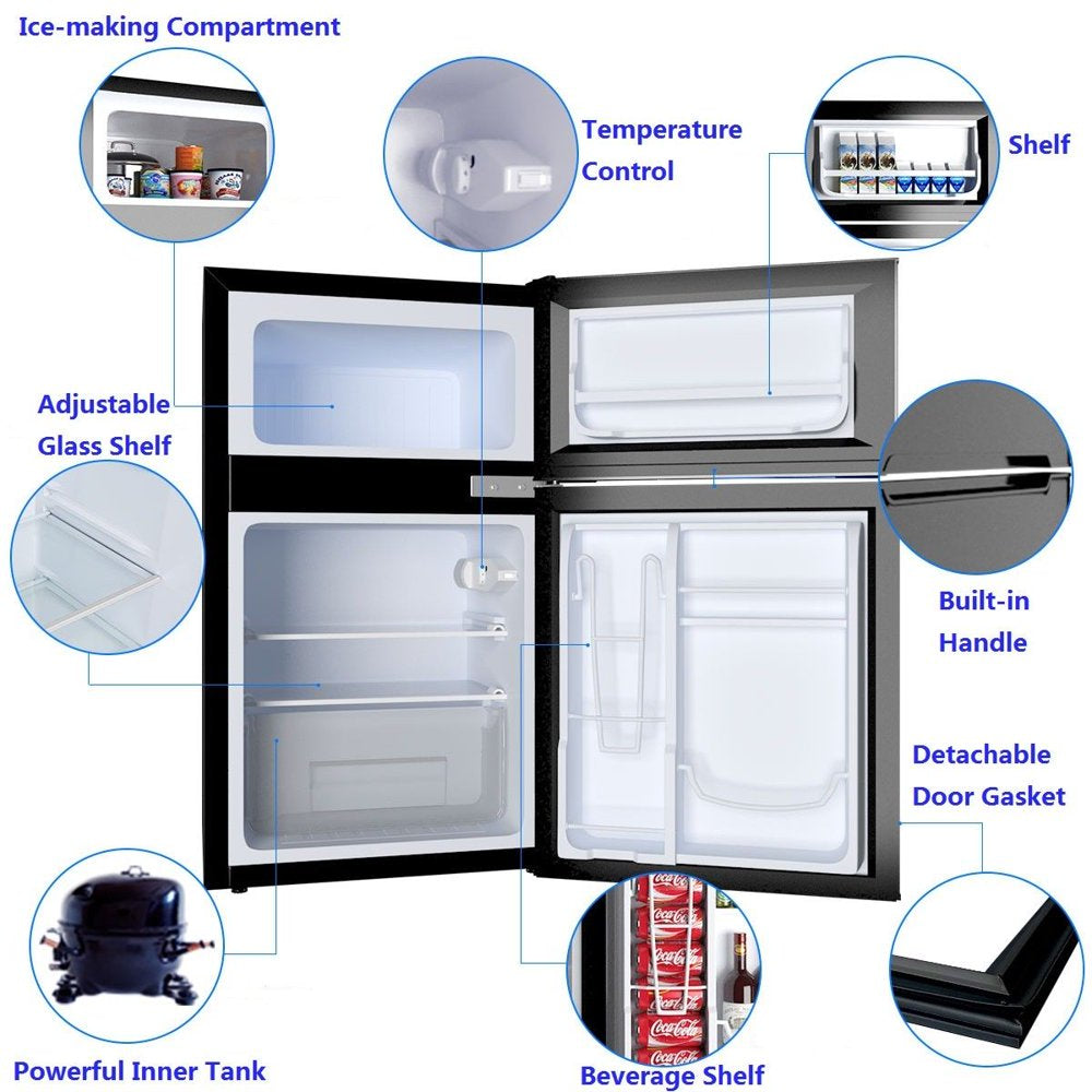 Refrigerator Small Freezer Cooler Fridge Compact 3.2 Cu Ft. Unit, Black