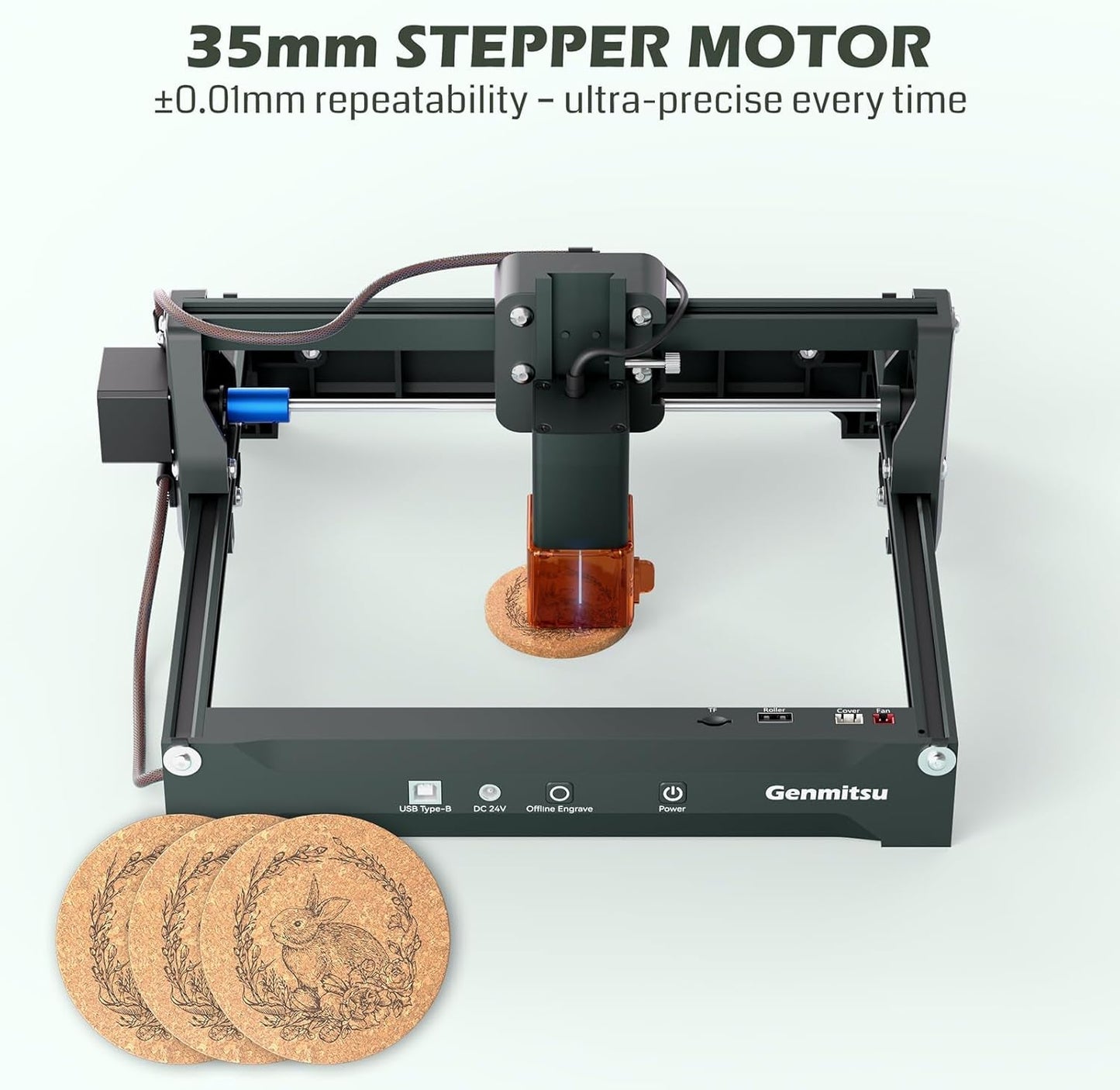 Genmitsu Laser Engraver Machine Kortek 2.5W 2500Mw, Wireless APP Supported, ±0.01Mm High Precision, Portable Laser Engraving Machine for DIY Wood, Acrylic, Leather, Glass, Metal, Fiber, Safety Class 1