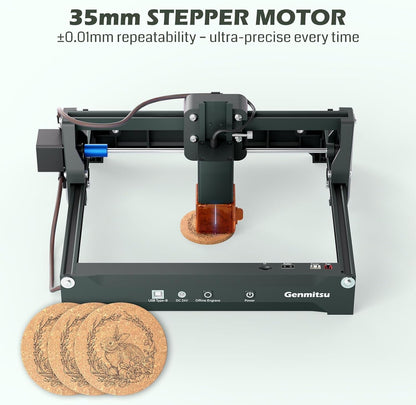 Genmitsu Laser Engraver Machine Kortek 2.5W 2500Mw, Wireless APP Supported, ±0.01Mm High Precision, Portable Laser Engraving Machine for DIY Wood, Acrylic, Leather, Glass, Metal, Fiber, Safety Class 1