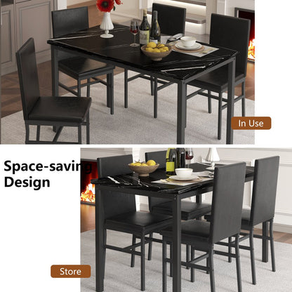 Rectangle Dining Table Set, 5 Piece Dining Set, Dine Table and 4 Faux Leather Chairs, Compact Kitchen Table Set for Home, Breakfast Nook, Cafeteria Dining Room, JA4330