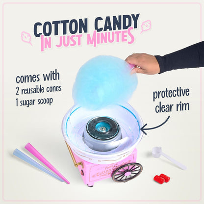 Nostalgia Vintage Cotton Candy Machine - Countertop Cotton Candy Maker with 2 Reusable Cones & 1 Sugar Scoop - Use Hard Candy or Sugar to Create Fluffy, Delicious Treats in Minutes-Pink