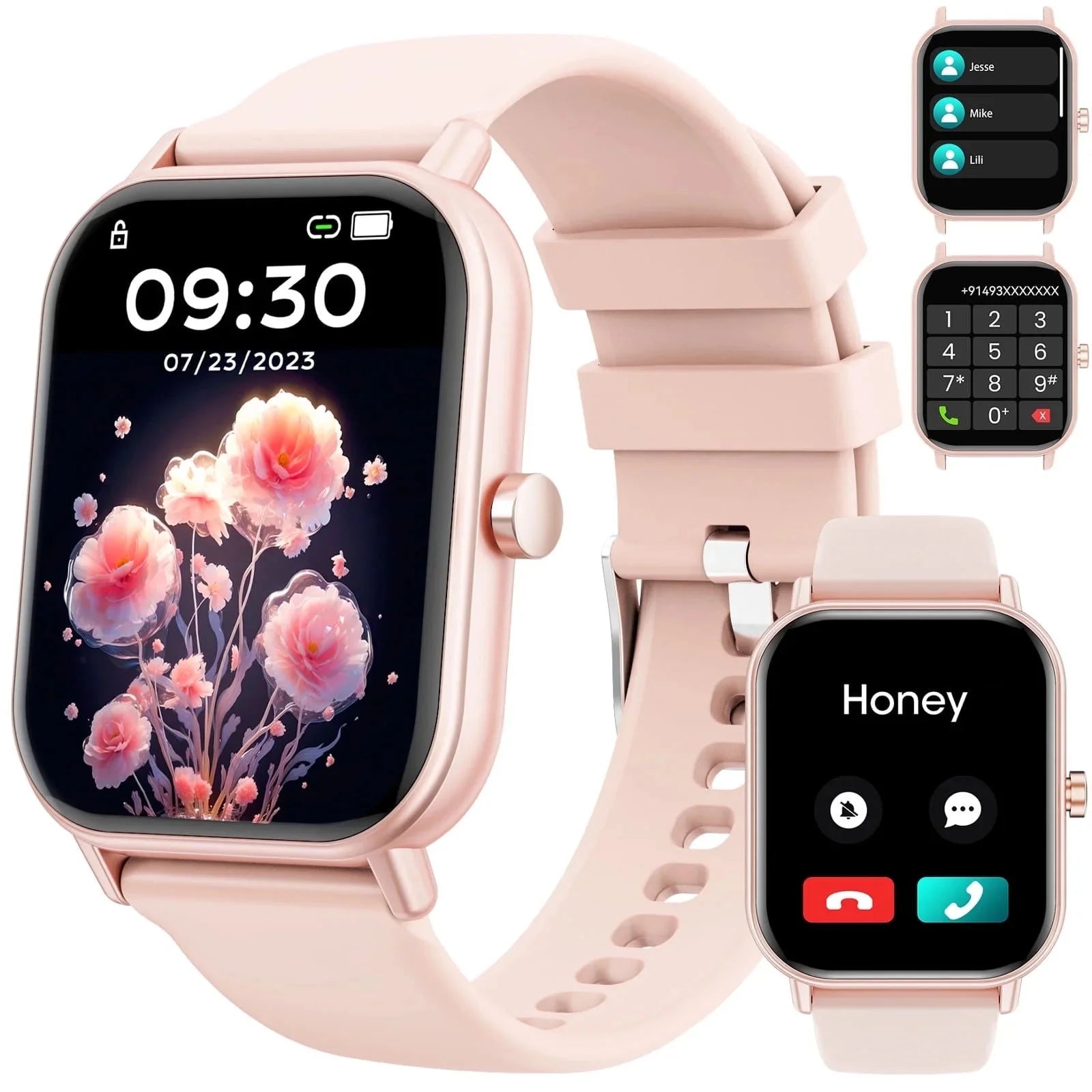 1.85-Inch Men'S and Women'S Smartwatch Fits for Android and Iphone Devices with Fitness Tracker, Pedometer, Answer/Call/120 Sport Modes, IP68 Waterproof Fitness Watch (Pink)