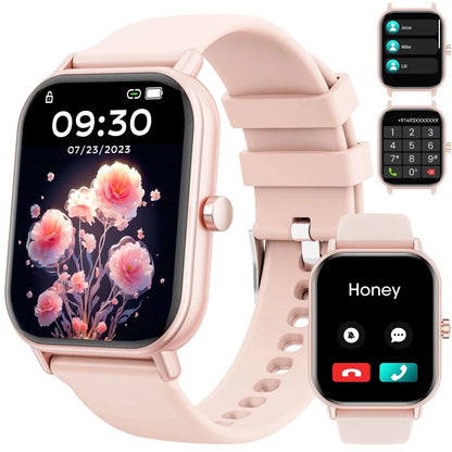 1.85-Inch Men'S and Women'S Smartwatch Fits for Android and Iphone Devices with Fitness Tracker, Pedometer, Answer/Call/120 Sport Modes, IP68 Waterproof Fitness Watch (Pink)