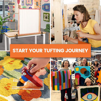 Riiai Tufting Gun Starter Kit with Tufting Frame 2025 New, Tufting Gun Cut Pile & Loop Pile, Tufting Frame 29.5”X 29.5”, 200W Carpet Trimmer-Rug Tufting Gun Making Kit for Rug Tufting（ Orange）