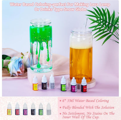 6 Pack 20 Oz Acrylic Snow Globe Tumbler Supplies Starter Kit, Double Wall Plastic Pre-Drilled Snowglobe Tumbler Cup Tool Set, Including Squeeze Bottle Cup Cradle and Scraper Etc.