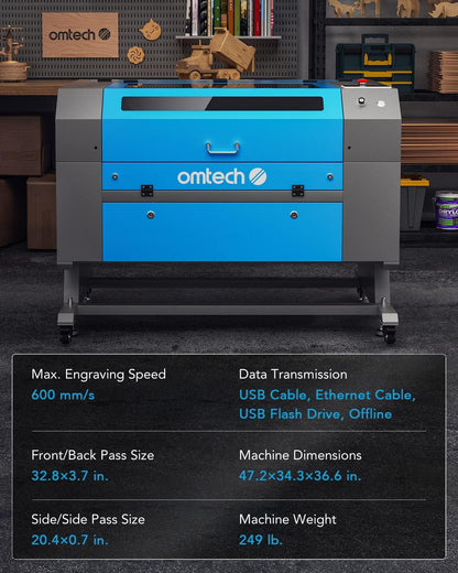Omtech 60W CO2 Laser Engraver with Lightburn & Water Chiller, 20"X28" Laser Engraving Cutting Machine with Autofocus Autolift 4 Way Pass Air Assist, Commercial Laser Cutter for Wood Glass Acrylic More