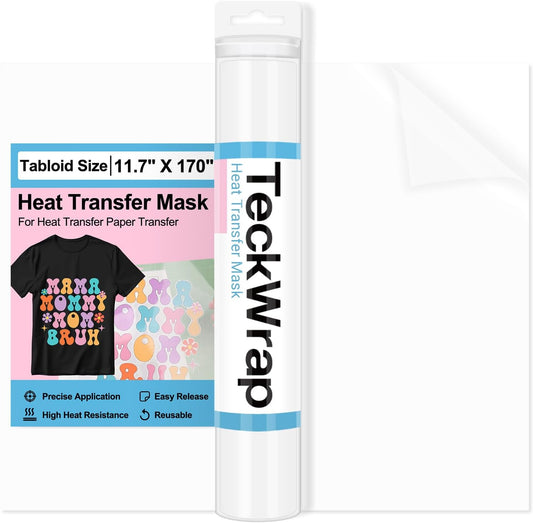 Heat Transfer Mask for Heat Transfer Paper for T-Shirts 1 Roll, 11.7" X 170" Masking Film Clear Iron on Transfer Tape for HTV Printable Heat Transfer Vinyl