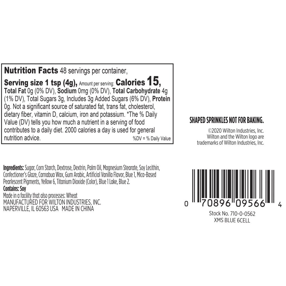 6-Cell Dessert Sprinkles Mix of Sugar, Jimmies and Nonpareils, Silver, Blue & White, 6.77 Oz.