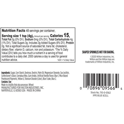 6-Cell Dessert Sprinkles Mix of Sugar, Jimmies and Nonpareils, Silver, Blue & White, 6.77 Oz.