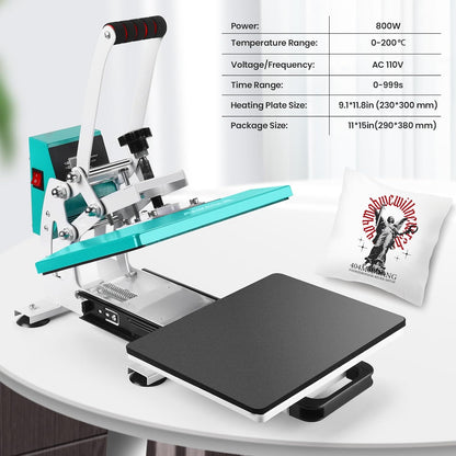 12X10 Inch Heat Press Machine for T Shirts Digital Industrial Sublimation Printer for Heat Transfer Vinyl Intelligent Green Press Machine for HTV Heat Transfer Projects