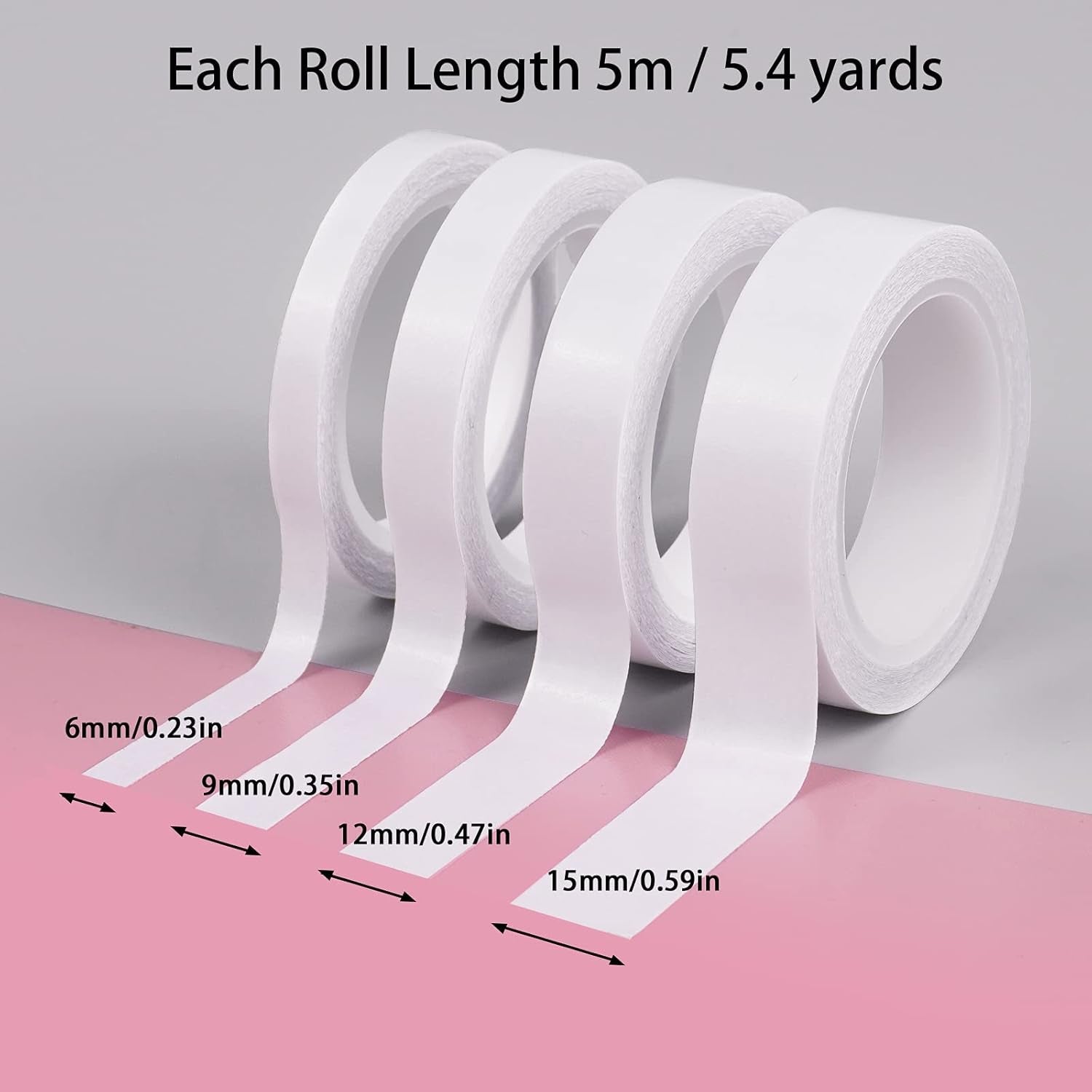Lzerking Double-Sided Tape for Arts, Crafts, Scrapbooking DIY, Arts, Office & Home Supplies Easy to Tear 24 Rolls (6Mm/9Mm/12Mm/15Mm)