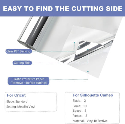 Silver & Gold Chrome Vinyl - 12" X 10FT Mirror Metallic Silver Vinyl - Easy to Weed & Transfer