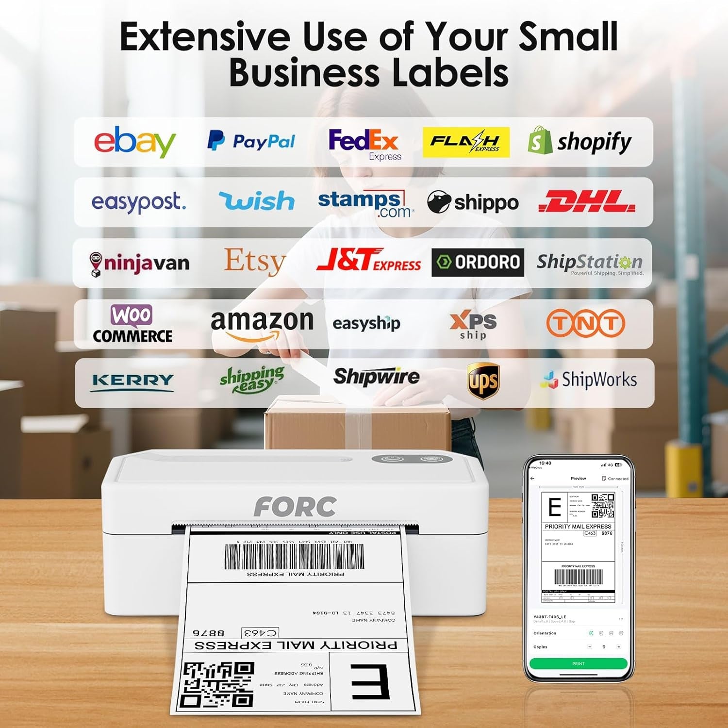 Shipping Label Printer,4X6 Thermal Label Printer for Small Business & Office Package,Compatible with Android, Ios, Windows and Mac, Widely Used for Amazon,Ups,Etsy,Usps