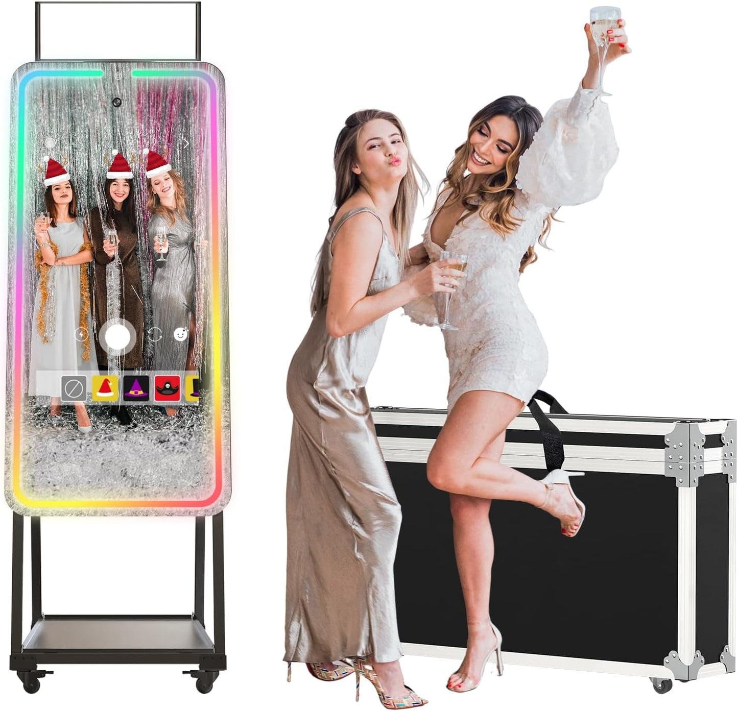 MWE Magic Mirror Photo Booth Machine Touch Screen with Printer,12Mp 4K HD Camera,Rgb Surround Light Music Sync,Professional Photography Light,Dual System,Software APP Remote Control (47In)