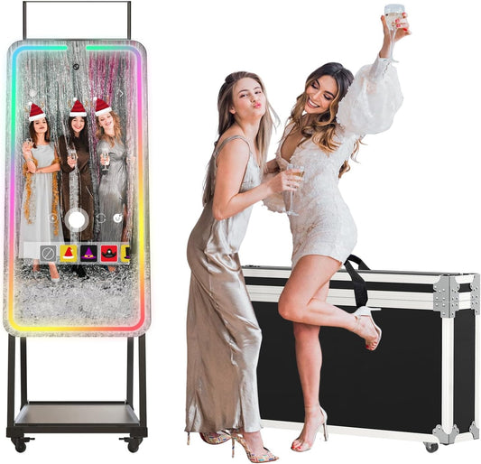 MWE Magic Mirror Photo Booth Machine Touch Screen with Printer,12Mp 4K HD Camera,Rgb Surround Light Music Sync,Professional Photography Light,Dual System,Software APP Remote Control (47In)