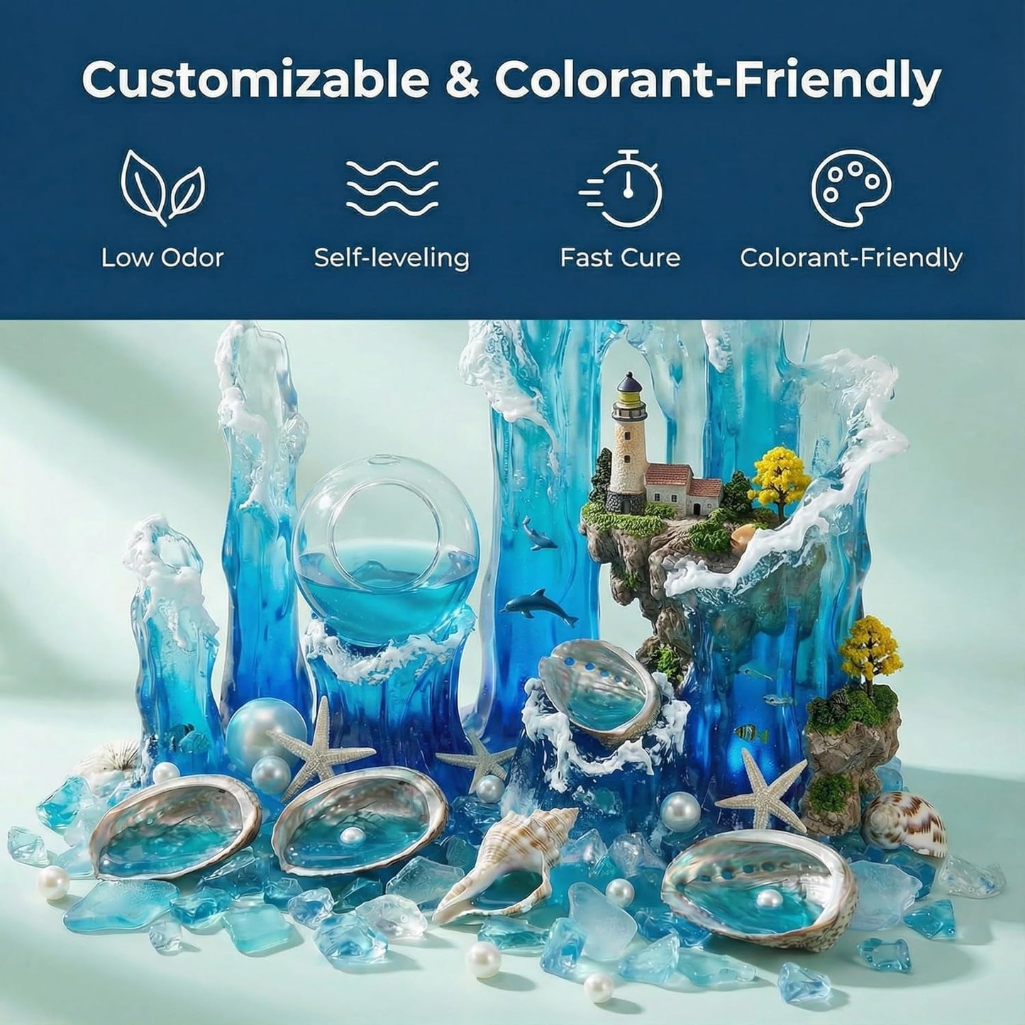 Resiners Epoxy Resin Starter Kit, 32Oz Crystal Clear Epoxy Resin Including Molds Nail Art Decals & Accessories, High Gloss Non Yellowing No Bubble for Casting Jewelry Making Wood Coating DIY Crafts