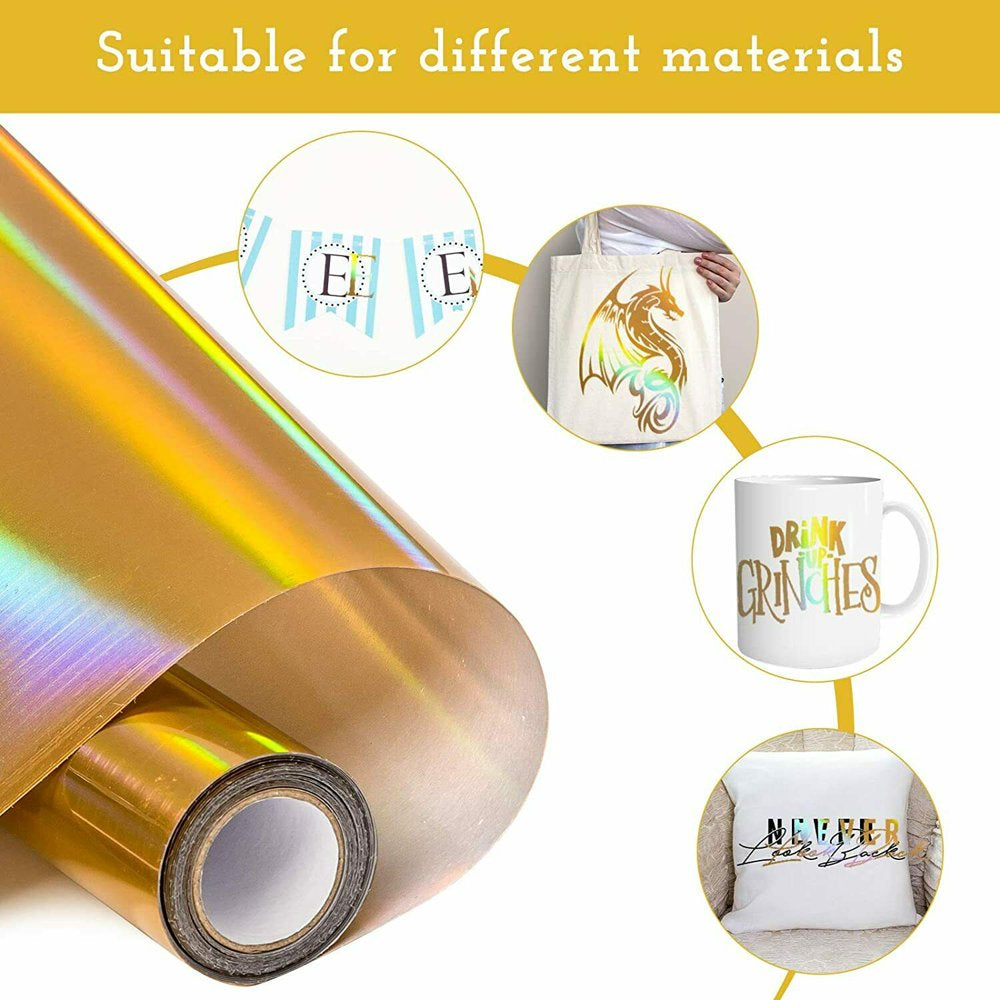 12" X 5FT Holographic Symphony Gold Heat Transfer Vinyl Iron on HTV Vinyl for Cricut T-Shirt