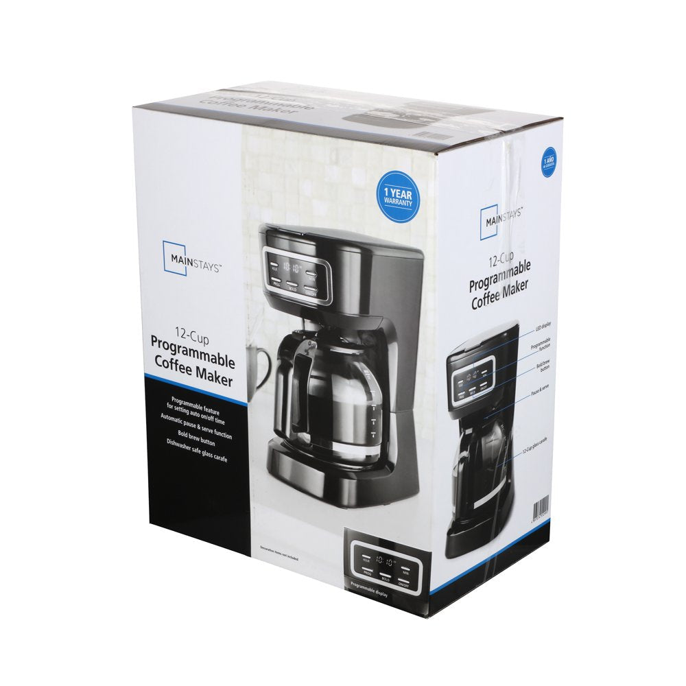 Black 12-Cup Programmable Coffee Maker, 1.8 Liter Capacity, New