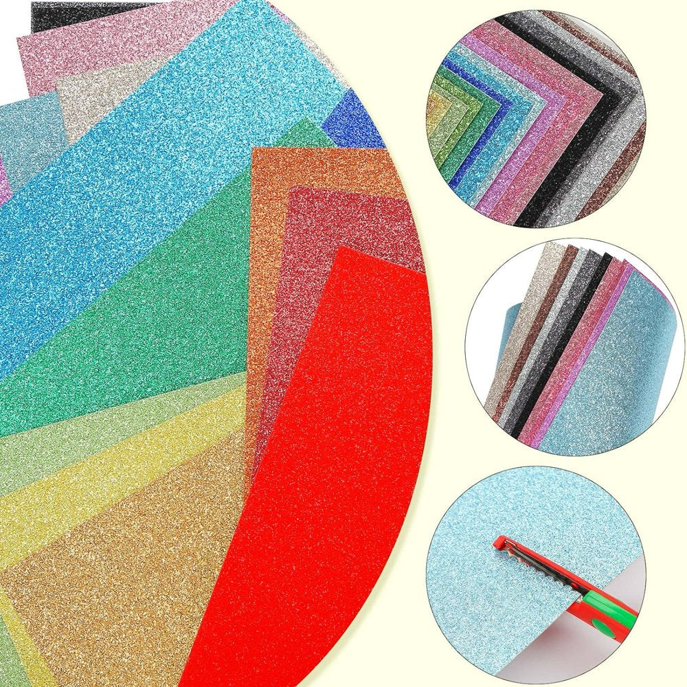 20 Sheets Shinny Craft Sheets Rainbow Sparkly Glitter Cardstock Paper in A4 Size for DIY Craft Projects Card Making Party Decoration
