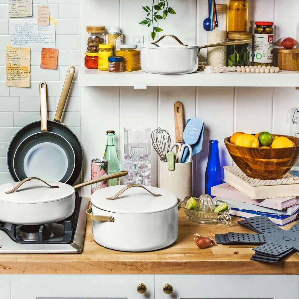 12Pc Ceramic Non-Stick Cookware Set, White Icing by Drew Barrymore