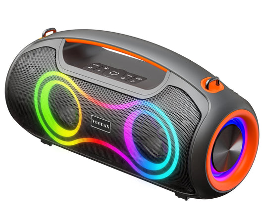 Portable Bluetooth Speaker with Bass Boost, IP65 Waterproof Outdoor Wireless Loud Speaker with Disco Dynamic Light, 180W Power and USB/AUX/TF Input for Party