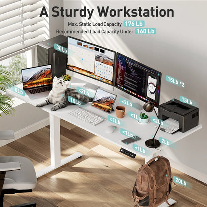 Electric Standing Desk Height Adjustable Desk 48 Inch 4 Memory Height Ergonomic Sit Stand up Desk for Home Office, White, 2 Split Boards