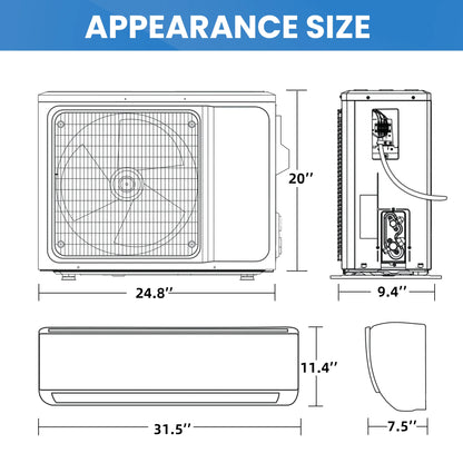 12000 BTU Mini Split Air Conditioner & Heater with Inverter, 17 SEER2 115V Energy Saving AC Unit Cools Rooms up to 750 Sq. Ft, Complete Installation Kit