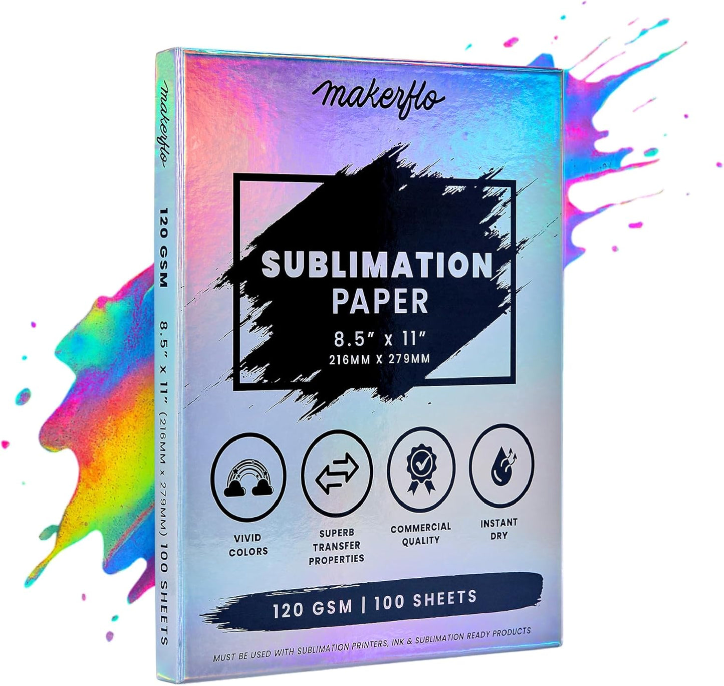 Makerflo Sublimation Paper 8.5 X 11 Inch 100 Sheets, Heat Transfer Sublimation Paper for Tumblers T-Shirts Phone Case Mugs, Printable Stickers Gifting Christmas DIY Enthusiast