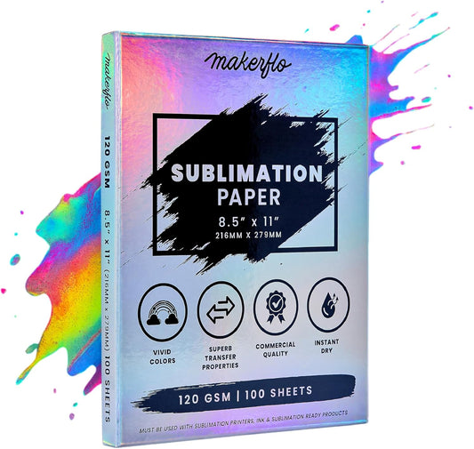 Makerflo Sublimation Paper 8.5 X 11 Inch 100 Sheets, Heat Transfer Sublimation Paper for Tumblers T-Shirts Phone Case Mugs, Printable Stickers Gifting Christmas DIY Enthusiast