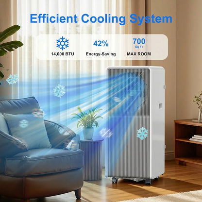 Portable Air Conditioners 14,000 BTU for Rooms up to 700 Sq.Ft. Portable AC, Dehumidifier, 24H Timer, Sleep Mode & Water Level Indication, Remote Control & Window Kit, White & Grey