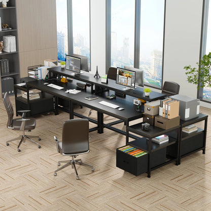 56.5" Computer Desk with Monitor Stand, Office Desk with Fabric File Cabinet, Gaming Computer Desk for Home Office Bedroom, Black