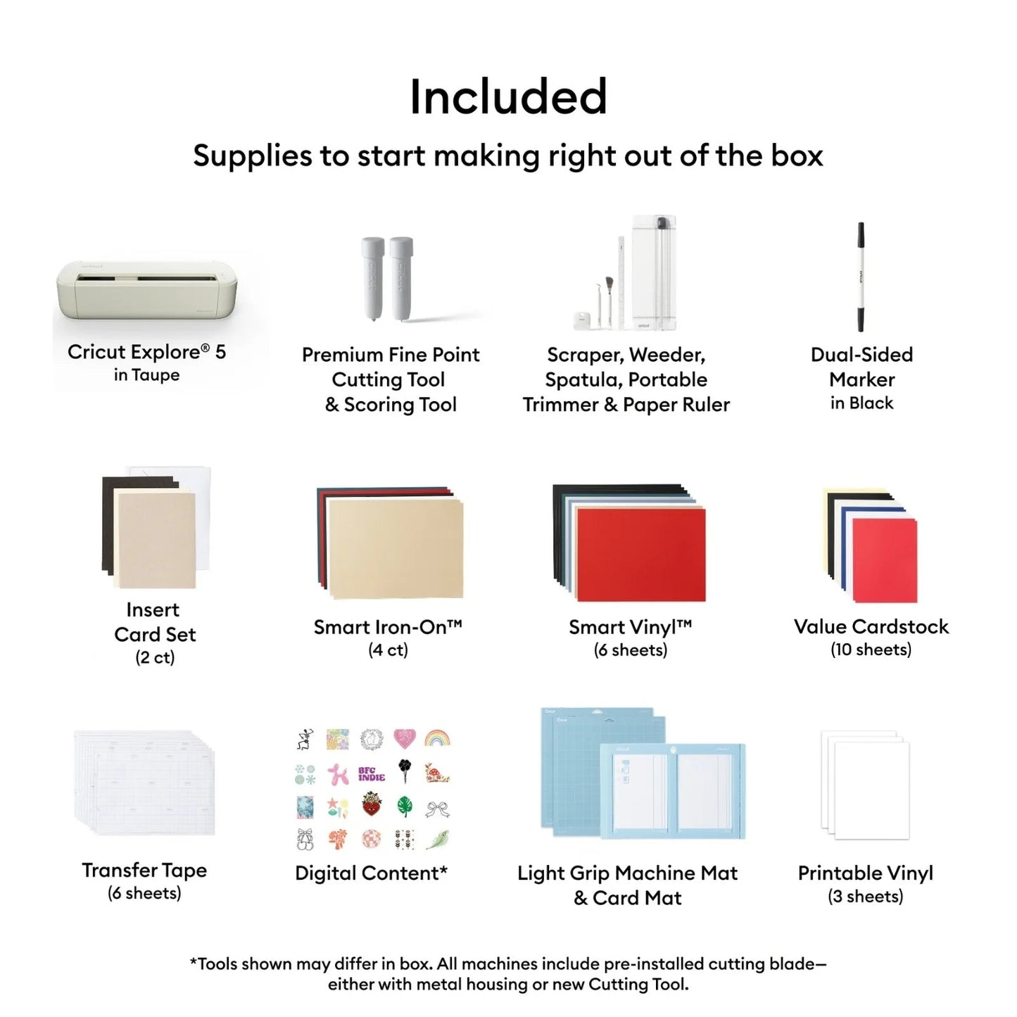 Cricut Explore 5 Essentials Machine Bundle with Easypress 9X9, Rainbow Smart Vinyl & Smart Iron-On and 100+ Project Design Ebook - DIY Cutting Machine for Vinyl, HTV, T-Shirts & Home Decor