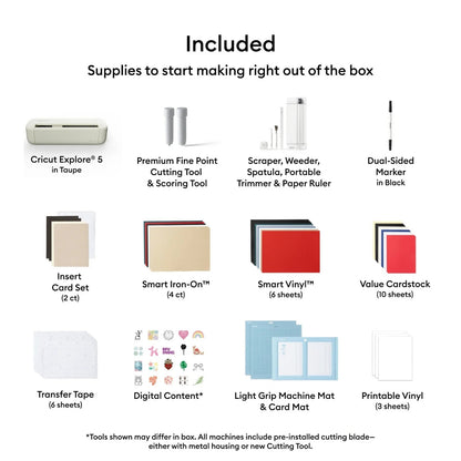 Cricut Explore 5 Essentials Machine Bundle with Easypress 9X9, Rainbow Smart Vinyl & Smart Iron-On and 100+ Project Design Ebook - DIY Cutting Machine for Vinyl, HTV, T-Shirts & Home Decor