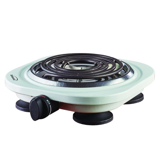 Portable Electric Coil Single Burner Adjustable Hot Plate, Heat Control, Power Indicator Light, Non-Slip Feet, Durable Stainless Steel, Plastic, Metal