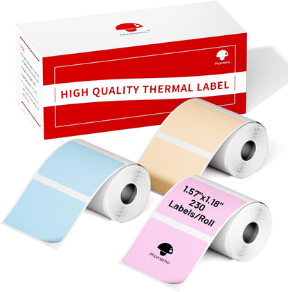 Phomemo M110/M100/M220/M250/M108 Sticker Labels- 1.57"X1.18"(40X30Mm) Black on Pink, Khaki and Blue Label for Small Business, Home, Office, 230 Labels/Roll