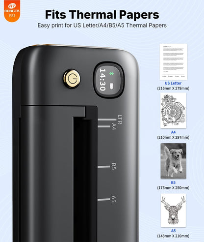 Rongta Portable Printers Wireless for Travel, Bluetooth Mobile Printer, Thermal Inkless Printer for School/Office/Home Use, Compatible with Android,Ios & Laptop (Gray)