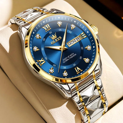 Watches for Men Business Dress Diamond Analog Quartz Date Luxury Classic Casual Stainless Steel Waterproof Luminous Mens Wrist Watches Gifts Reloj Para Hombre Blue/Gold/Black Dial