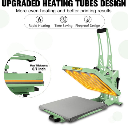 Coolsub Heat Press 15X15 Slide Out Heat Press Machine, Industrial Digital Heat Transfer Machine Sublimation for T-Shirt Green