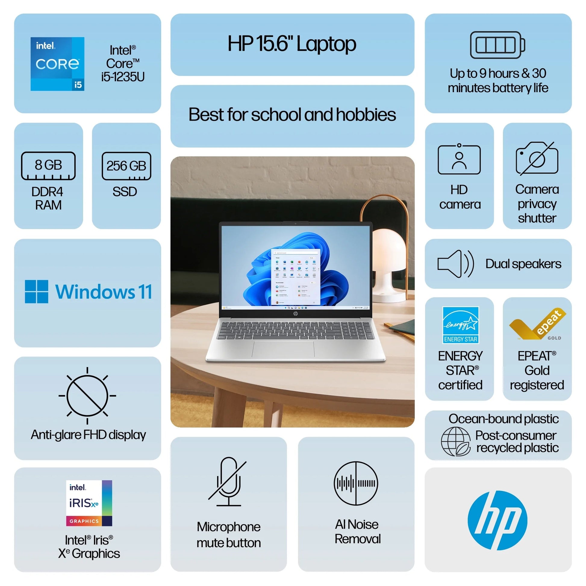 15.6 Inch Windows Laptop Intel Core I5-1235U 8GB RAM 256GB SSD Silver