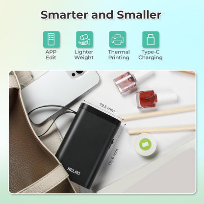 Nelko Label Maker Machine with Tape, P21 Bluetooth Label Printer with 3 Tapes, Wireless Mini Label Makers with Multiple Templates Icon Font Custom for School Office Home, Black