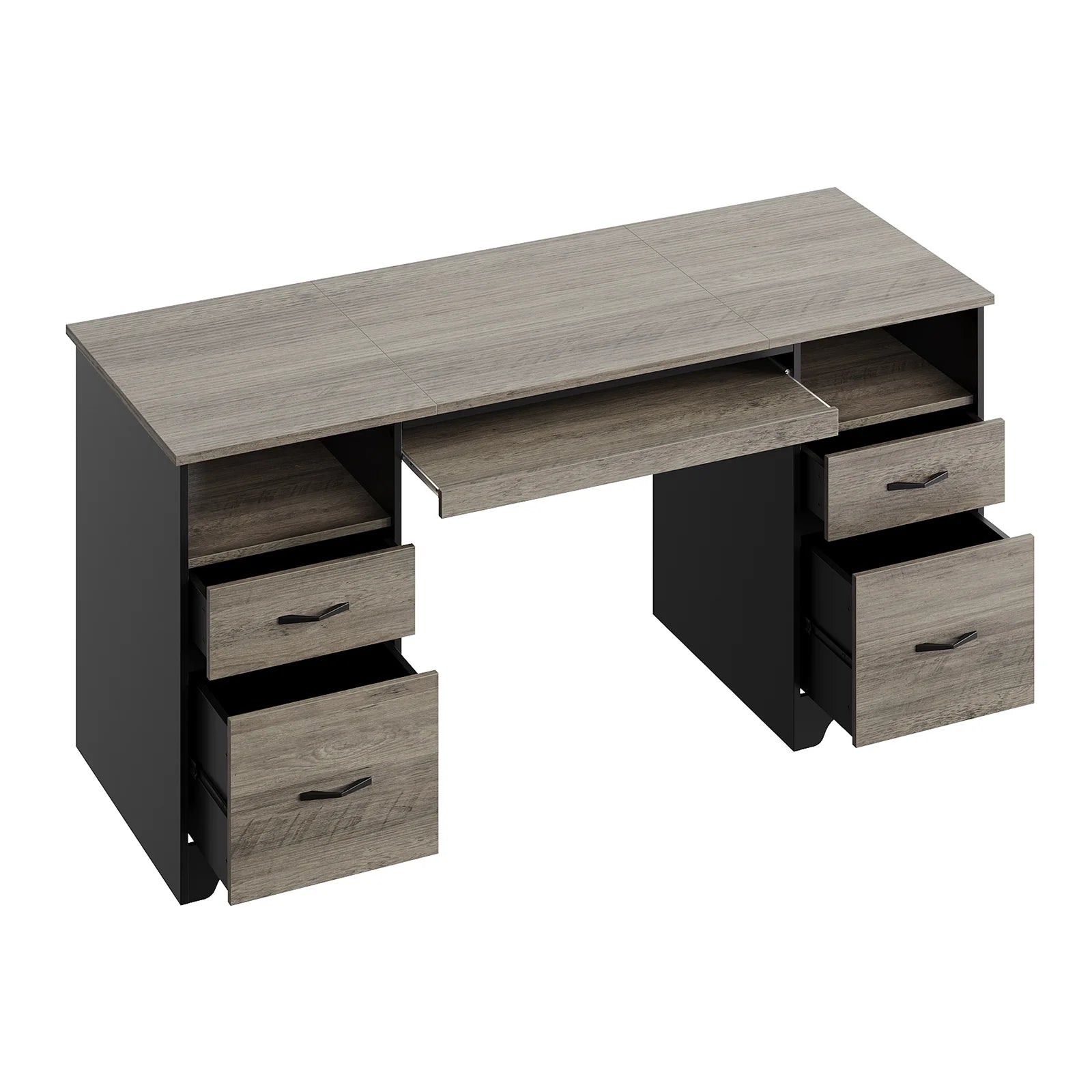 59” Computer Desk with 4 Drawers, Office Executive Desk with File Drawer, Keyboard Tray for Home Office, Gray
