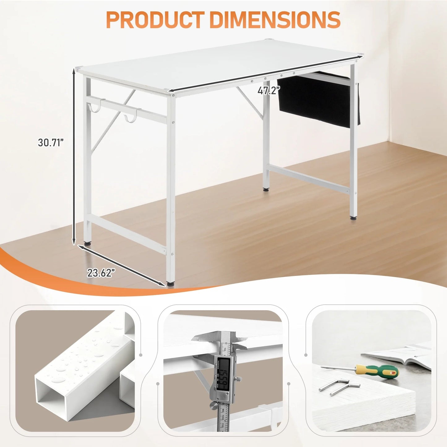 47" Wood Computer Desk PC Laptop Study Table Workstation Home Office Furniture, White