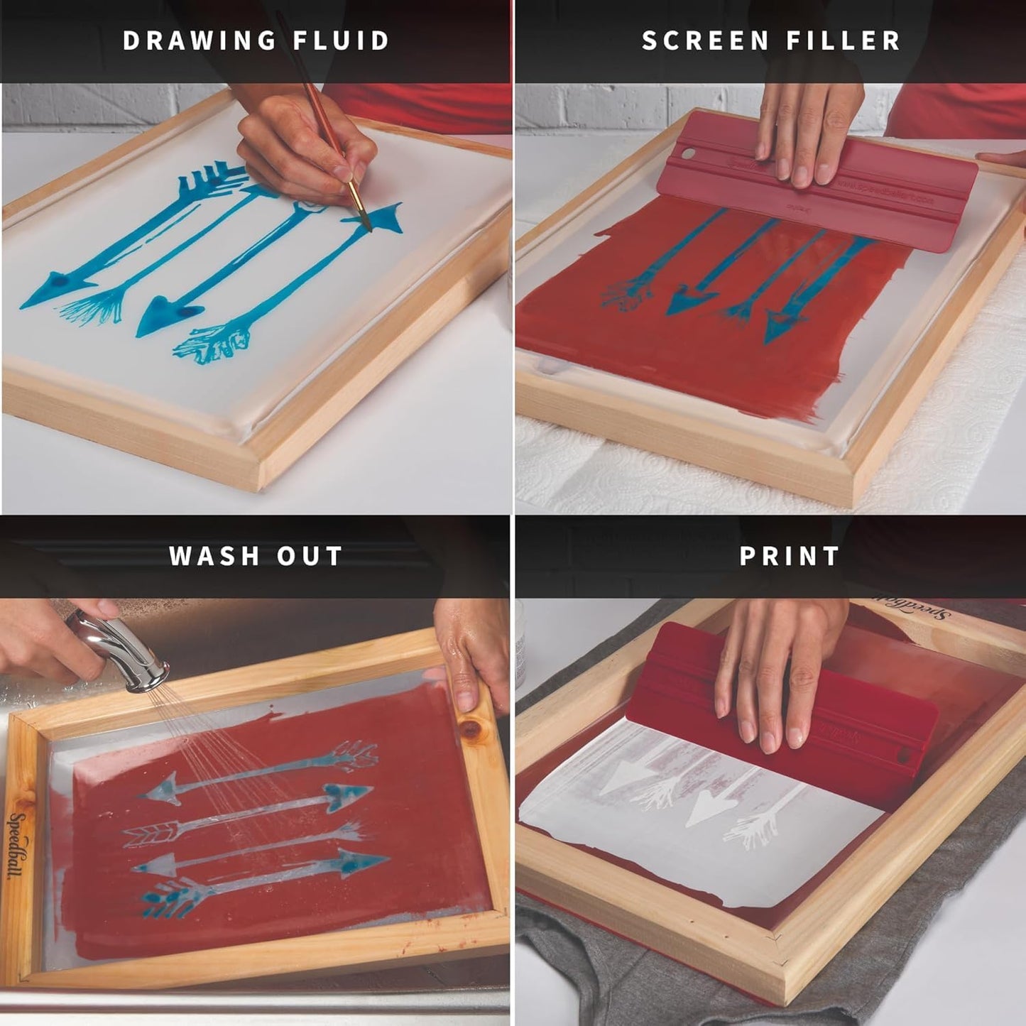 Intermediate Screen Printing Kit - Make Your Own Custom T-Shirt Prints - 2 Fabric Inks, Silk Screen Frame, Drawing Fluid, Squeegee, Instructions - Made in USA