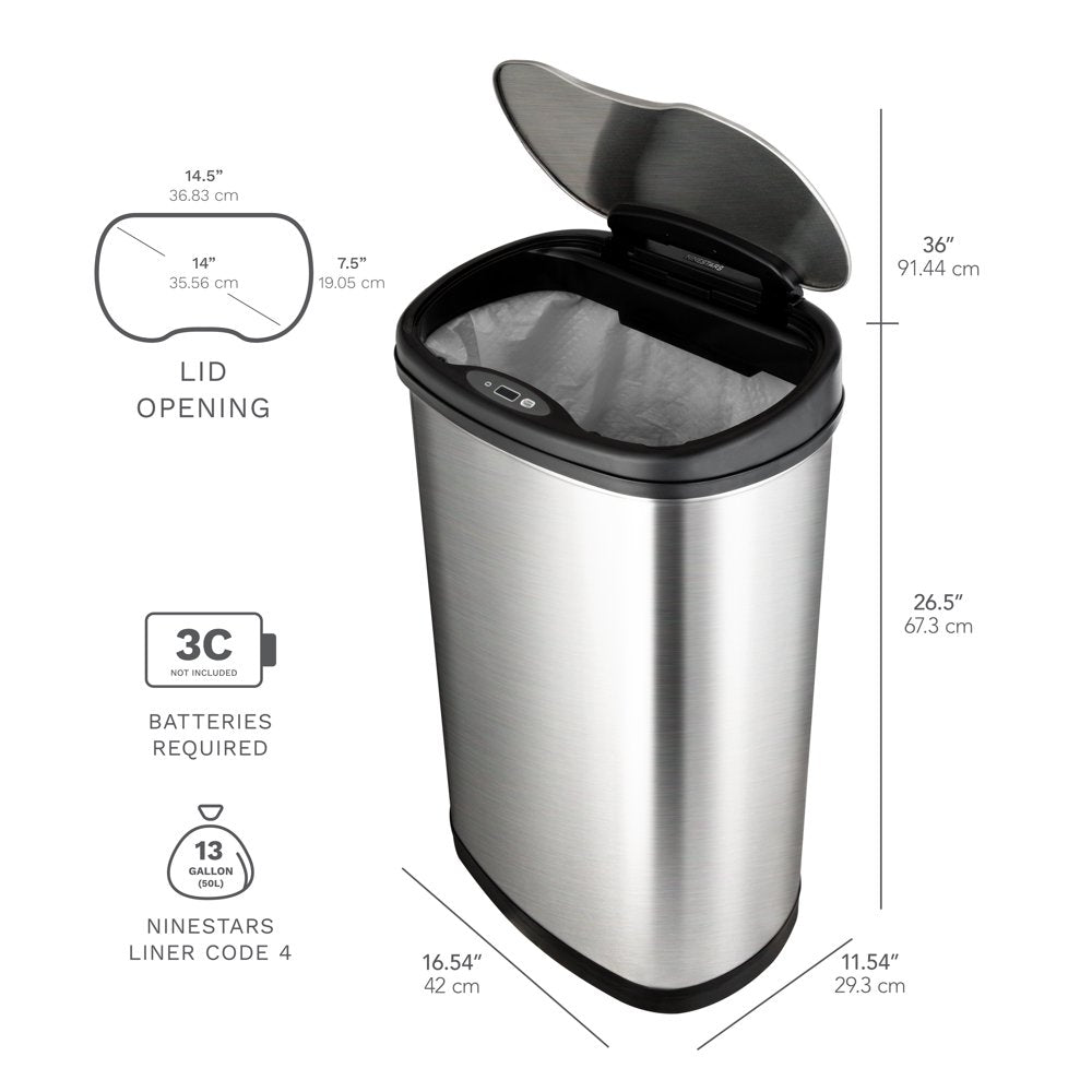 13.2 Gallon Trash Can, Motion Sensor Kitchen Trash Can, Stainless Steel