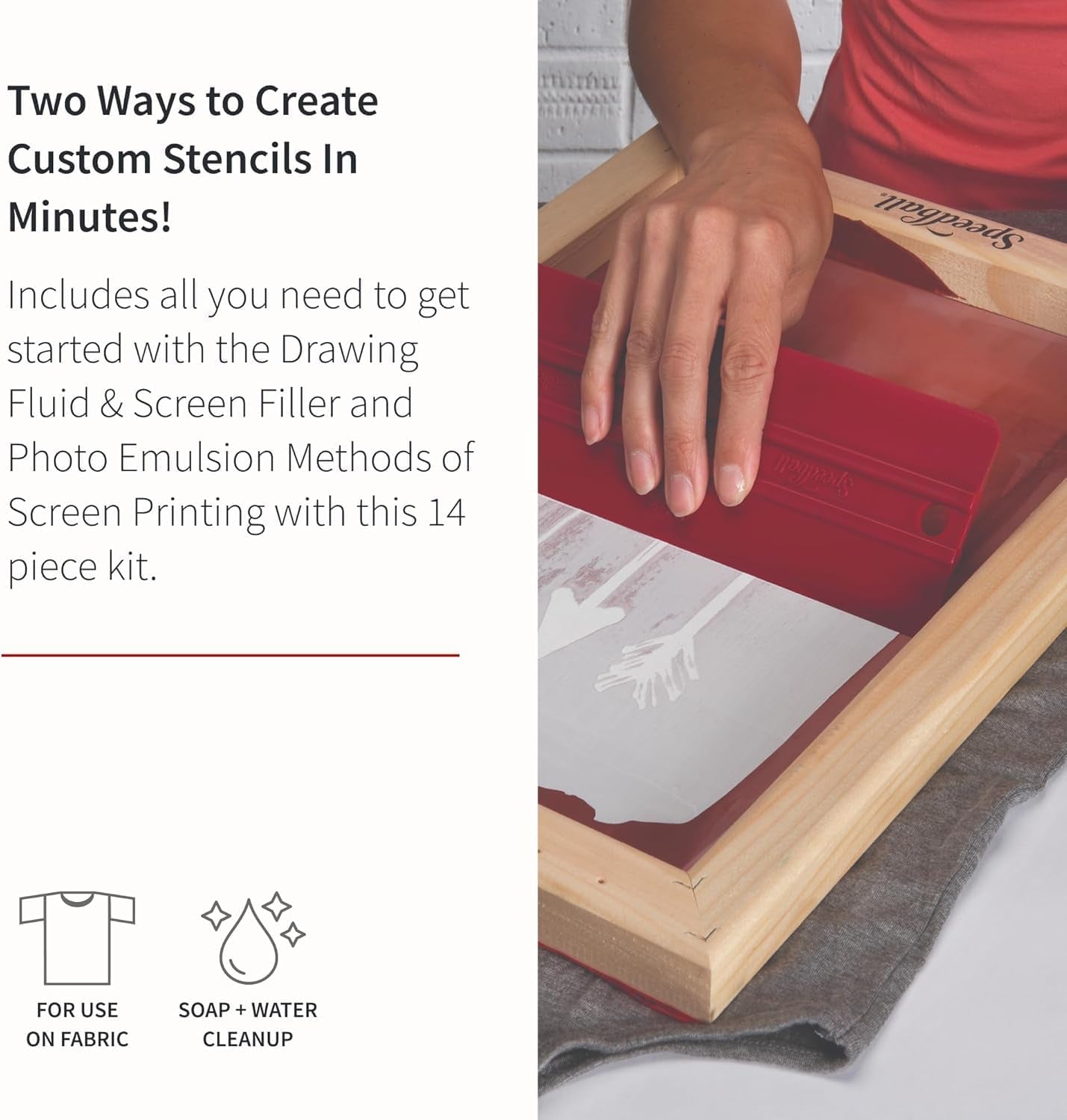 Intermediate Screen Printing Kit - Make Your Own Custom T-Shirt Prints - 2 Fabric Inks, Silk Screen Frame, Drawing Fluid, Squeegee, Instructions - Made in USA