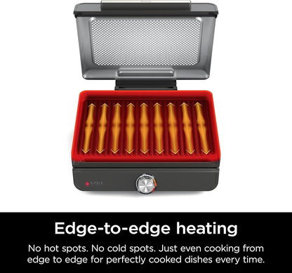 Ninja® Sizzle™ Indoor Grill & Griddle, 14'', 500°F, Grey/Silver, GR101 | Interchangeable Nonstick Grill & Griddle Plate, Dishwasher-Safe Lid, 500°F Edge-To-Edge Heat for Perfect Char-Grilled Marks.