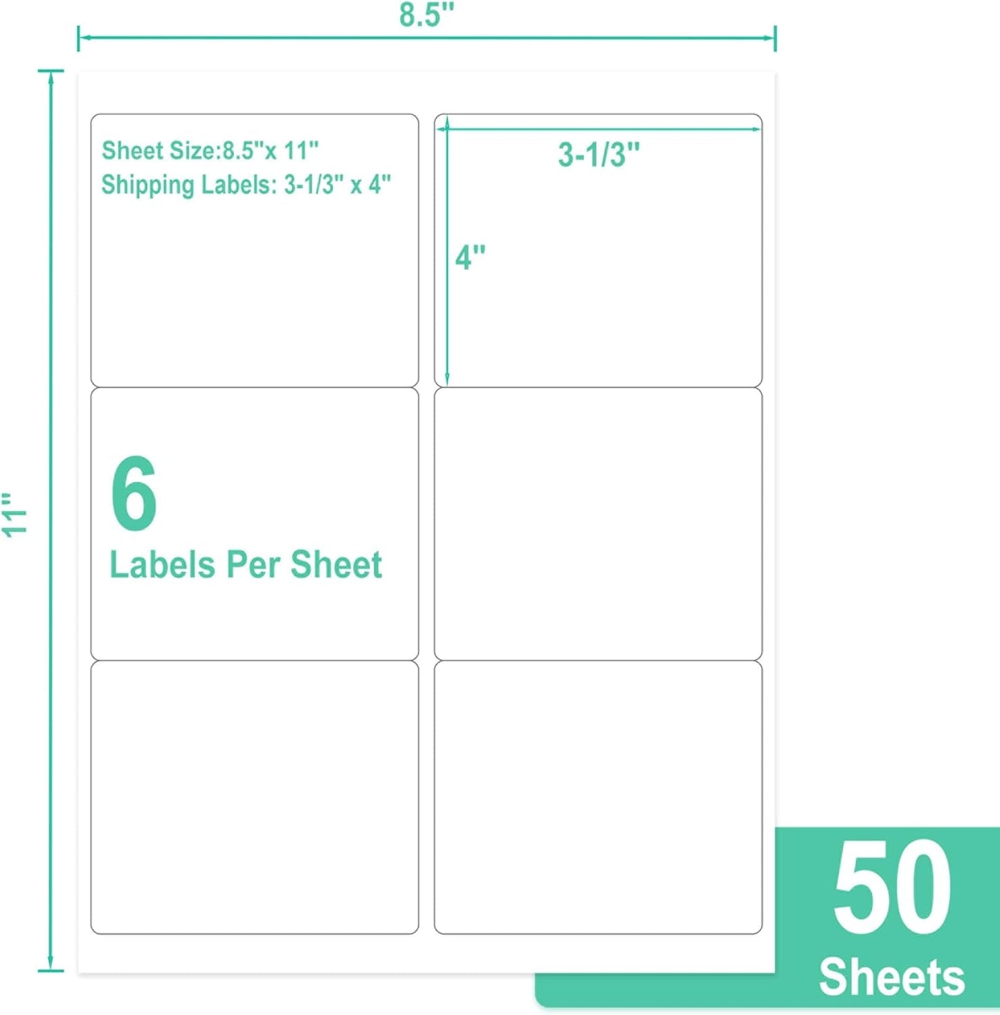 3-1/3" X 4" Printable White Sticker Labels, 300 Labels for Laser/Inkjet Printing - Matte (300 Labels, 50 Sheets)