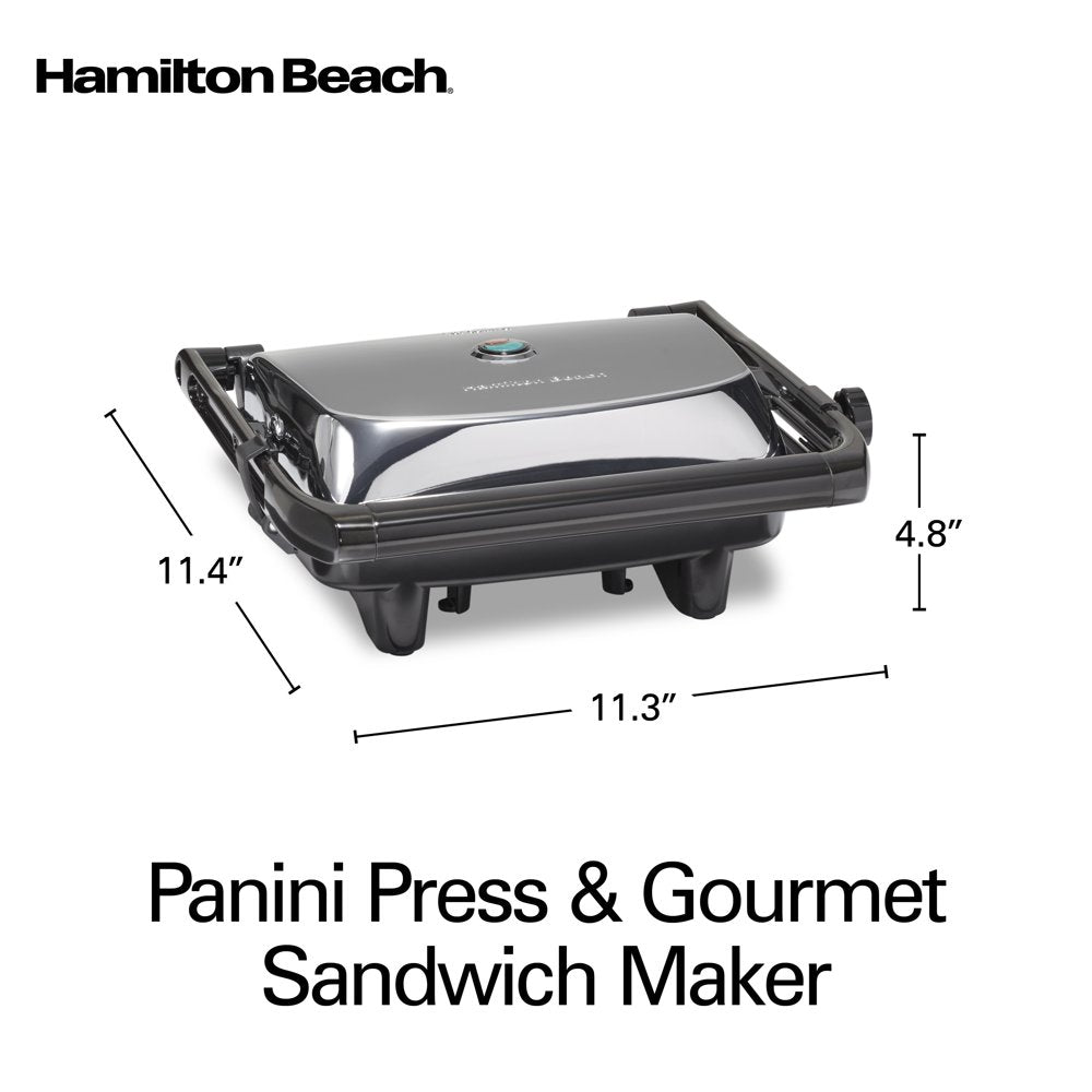 Panini Press Grill and Gourmet Sandwich Maker, Locking Lid, Nonstick Grill Plates, Silver, 25460